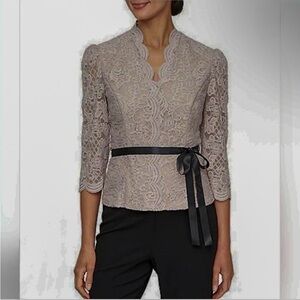 NWT Alex Evenings Women’s Plus Size 3X Stretch Lace Shimmer Taupe Top